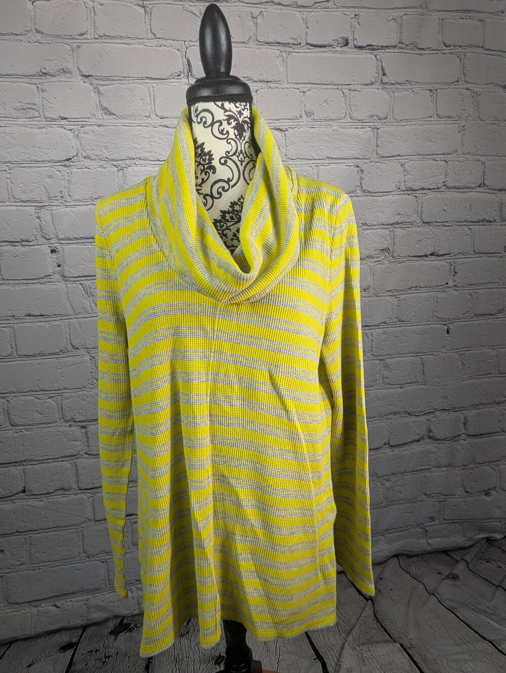 Chip & Pepper Yellow and Light Gray Striped Cowl Neck Sweater